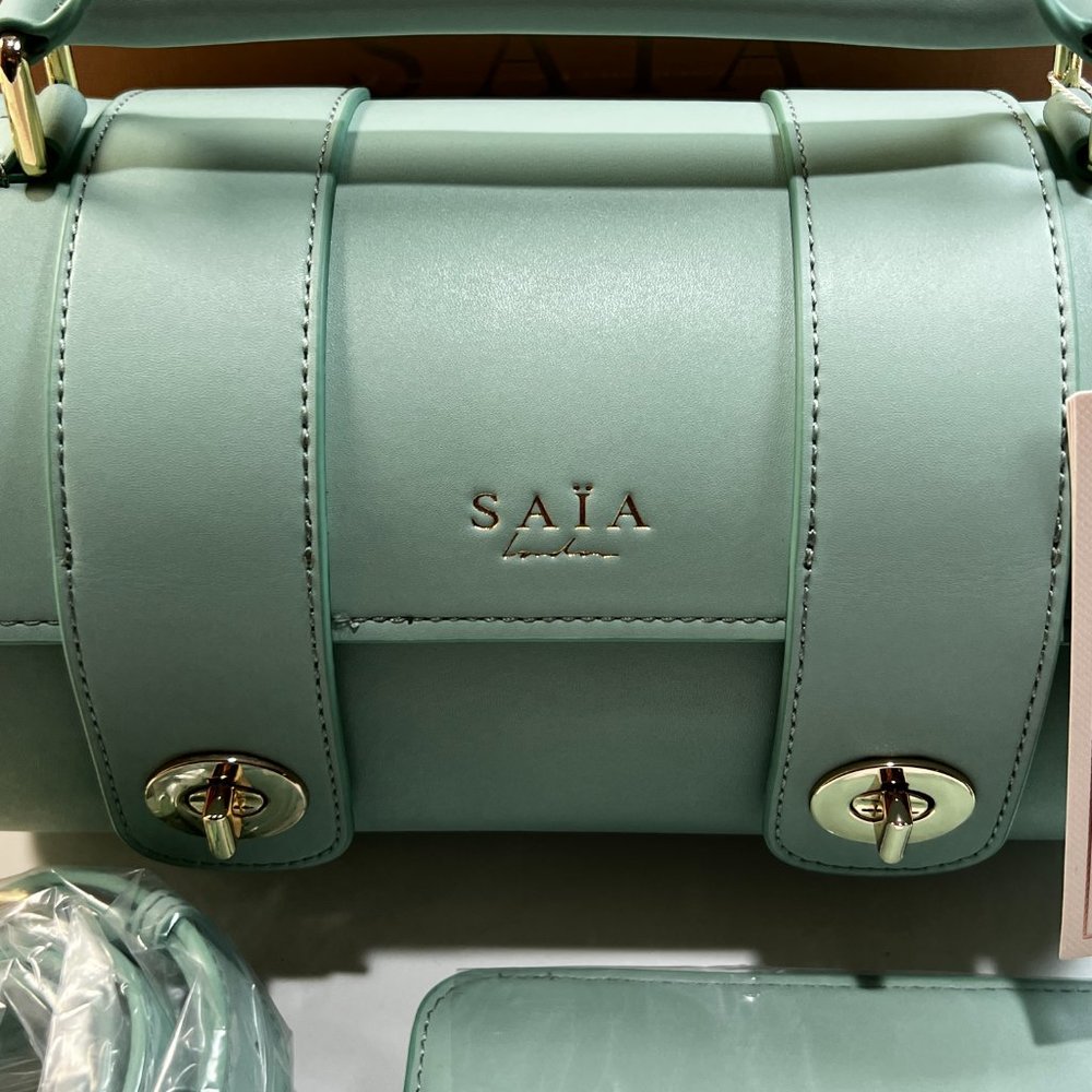 Saia London The Emmeline Yoga Mat Bag Teal New Vegan Faux Leather Shoulder Strap - Picture 6 of 16